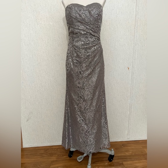 David’s Bridal Elegant Grey Lace Evening Dress maxi dress. - Picture 1 of 7